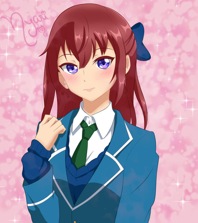 Female Tsukasa portrait, she's wearing her school uniform and has a bow on her hair.